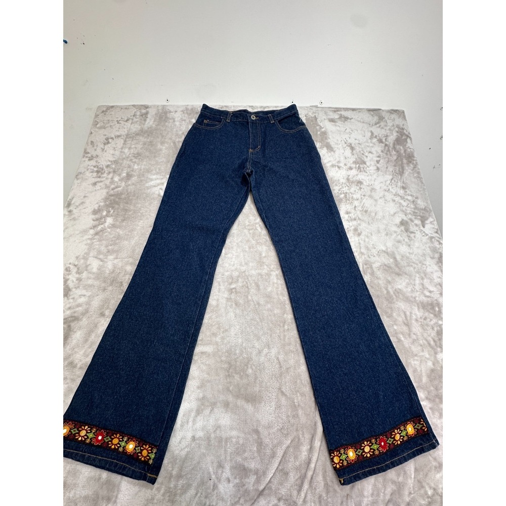 Vintage Joy Jeans Bell Bottom Women Size Large Blue Tapestry Hem Boho Flare NWOT